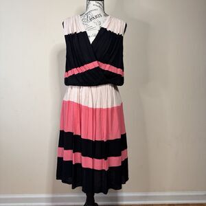 Taylor Colorblock Dress Pink Black Gray-Career Midi-Size 10